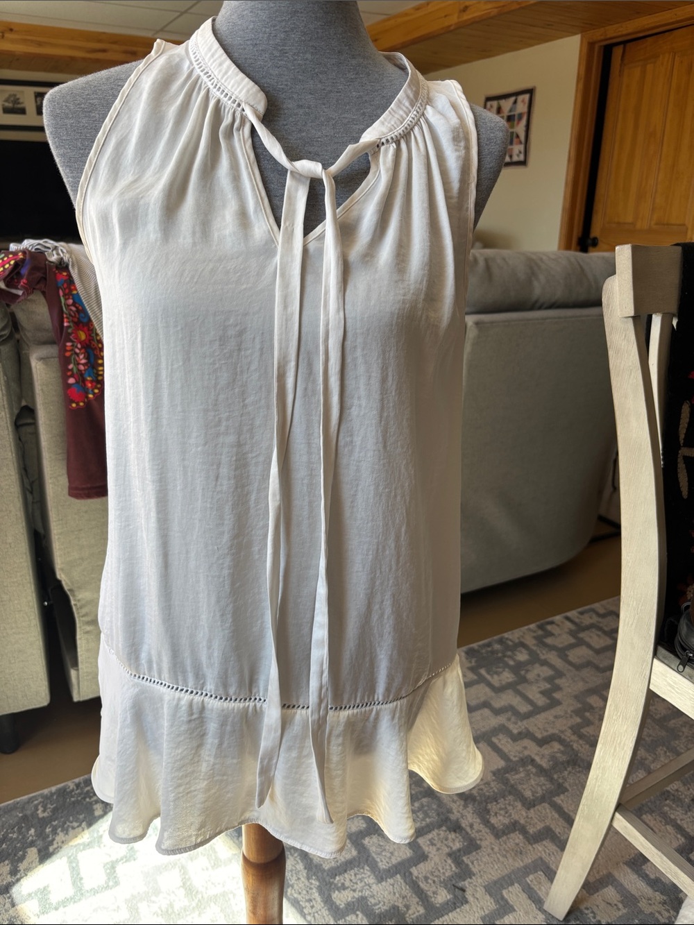 Massimo Cream Tie-Front Ruffle Hem Camisole